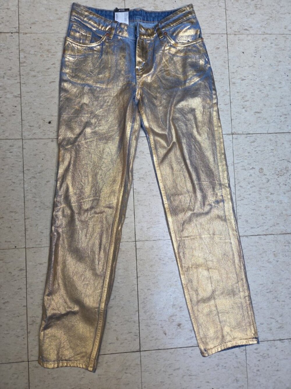 Monki Jeans Women’s Size EU 25  Straight Leg Gold Coated Shiny New NWT €£ 59.99